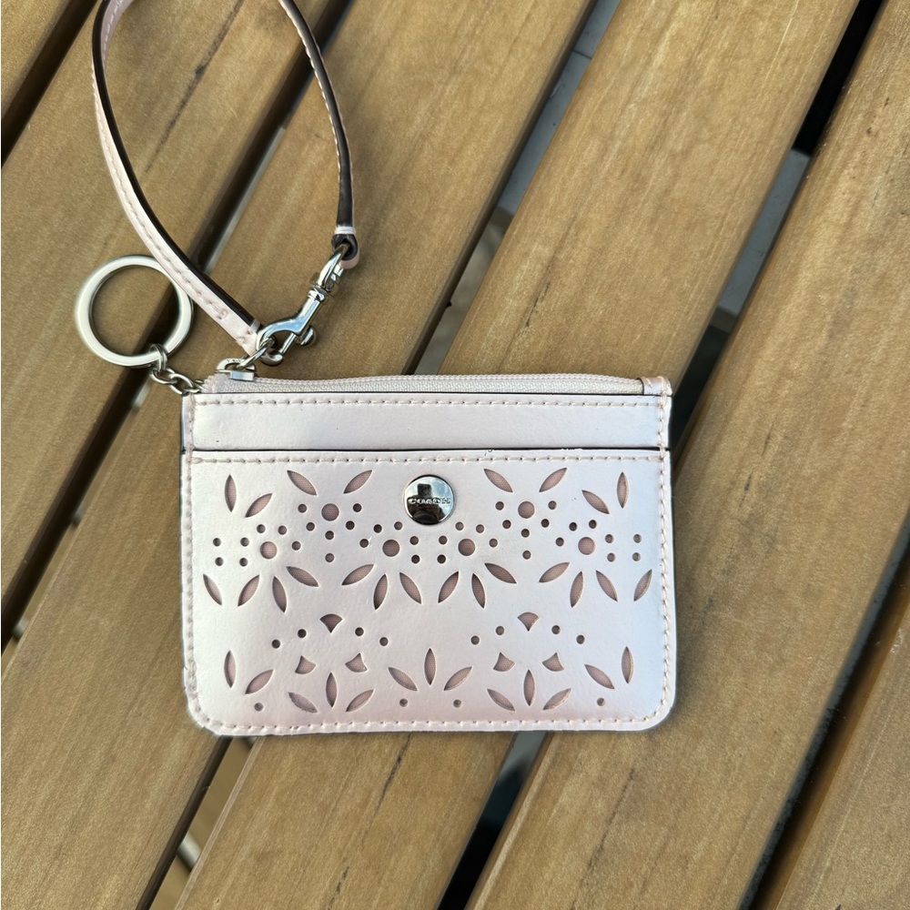 Coach Pink Wristlet with Cutout Design and Keychain